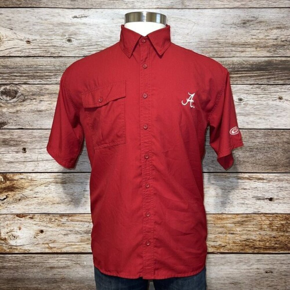 Drake‎ Waterfowl Alabama Crimson Tide Shirt Small Red Vented Button Down Fishing